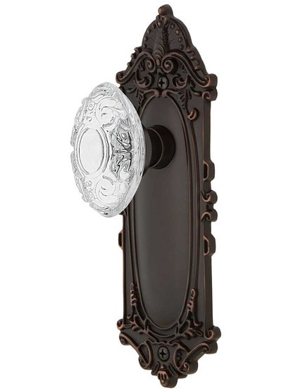 Victorian Door Set with Matching Crystal-Glass Knobs Single Dummy in Timeless Bronze.